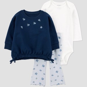 Carter's Just One You® Baby Girls' 3pc Floral Top & Bottom Set - Blue/Black - 1 of 3