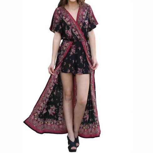 Women's Border & Floral Print Maxi Romper - ANGIE - image 1 of 3