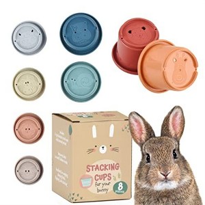 Evergreen Pet Supplies 8 Piece Stacking Cups for Rabbits- Wheat Straw Toys with Cute Animal Designs - Bunny Stacking Cups to Play with Rabbits - 1 of 4