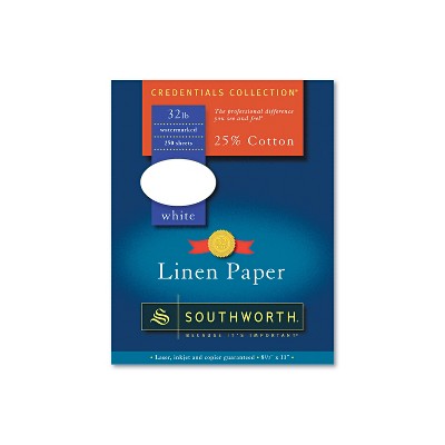 Southworth 25% Cotton Linen Business Paper 32 lbs. 8-1/2 x 11 White 250/Box J558C