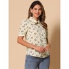 Allegra K Women's Vintage Floral Turnover Collar Split Neck Puff Short Sleeve Chiffon Blouse - 2 of 4