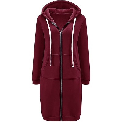 Haute Edition | Women's Tunic Long Length Full Zip Hooded Sweatshirt Hoodie