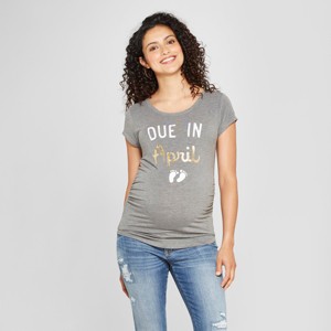 Maternity Due In April Short Sleeve Graphic T-Shirt - Grayson Threads Charcoal Gray S, Women
