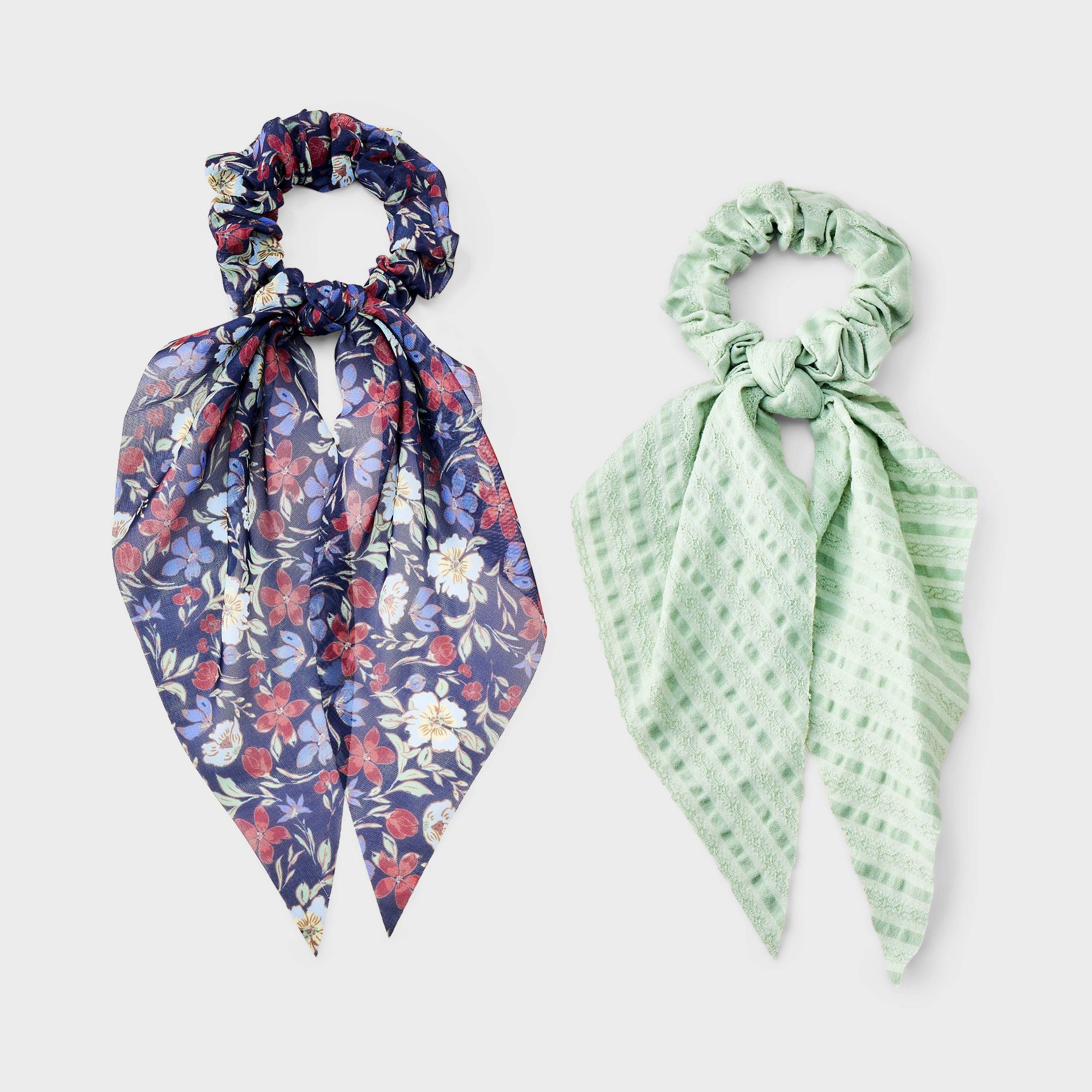 Girls' Textured Print Hair Twisters with Tails 2pc - art class™ Green and Navy Floral