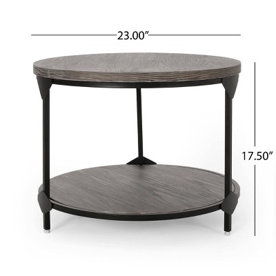 Gray and Black Round Wood and Metal Coffee Table