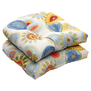 Outdoor 2-Piece Wicker Chair Cushion Set - Blue/White/Yellow Floral