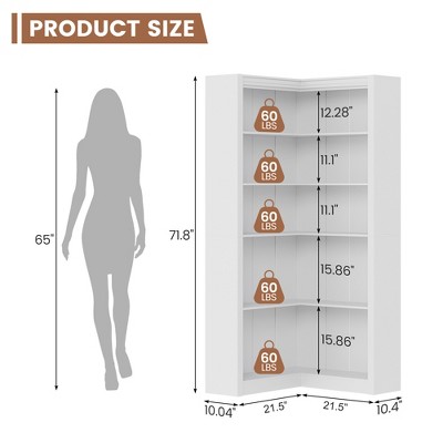 Garvee Corner Bookshelf 71.8'' Farmhouse Corner Bookcase, Tall Bookcase 5 Tier L-Shaped Corner Shelf Large Display Rack