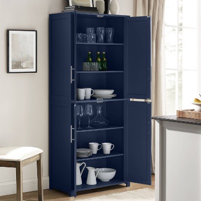 Navy Shaker-Style Tall Kitchen Storage Pantry with Adjustable Shelves