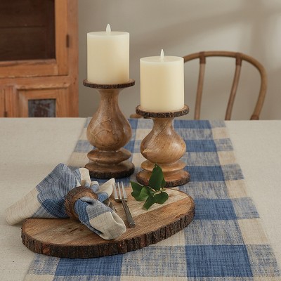 Rustic Mango Wood Pillar Candle Holder with Bark Edge