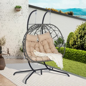XIYUYEU Double Hanging Egg Chair with Stand, Hanging Chair Outdoor, Wicker Rattan Patio Basket Egg Swing Chair, Hammock Egg Chairs, Hammock Swing - 1 of 4