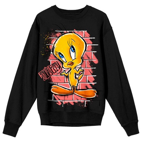 Looney Tunes Tweety & Graffiti On Brick Wall Crew Neck Long Sleeve