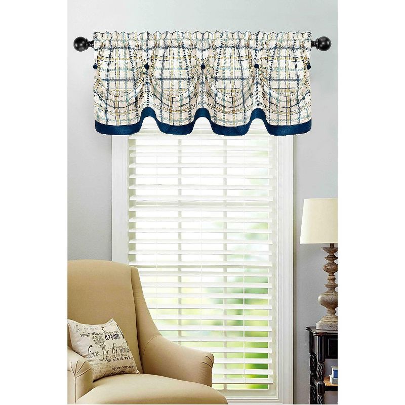 Kate Aurora Country Farmhouse Plaid 3 Pc Tattersall Cafe Kitchen Curtain Tier & Valance Set, 3 of 4