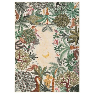 Washable Jungle Animal Print Living Room Rugs, Ultra Thin Soft Forest Bedroom Carpet, Botanical Print Dining Room Floor Cover - 1 of 4