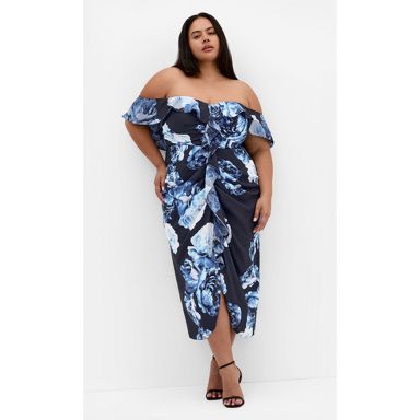 City Chic Plus Size Gina Print Dress - Blue rose