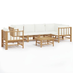 vidaXL Garden Lounge Set Cream White Bamboo 7 Piece Set Modular - 1 of 4