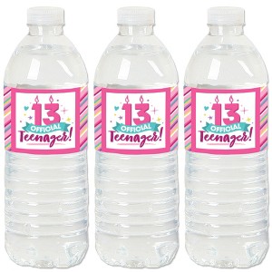 Big Dot of Happiness Girl 13th Birthday - Official Teenager Birthday Party Water Bottle Sticker Labels - Set of 20 - 1 of 4