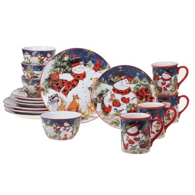 16oz Multicolor Ceramic Christmas Snowman Mugs Set of 4