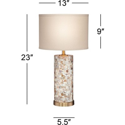 Margaret 23" Mother of Pearl Tile Table Lamp with Cream Linen Shade