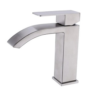 LunaLulink Single Handle Waterfall Bathroom Vanity Sink Faucet with Extra Large Rectangular Spout, Brushed Nickel - 1 of 4