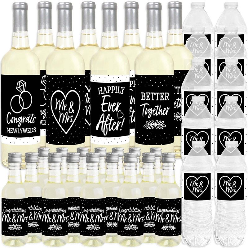 Big Dot of Happiness Mr. and Mrs. - Black and White Wedding or Bridal Shower Decorations - Beverage Bar Kit - 34 Pieces, 2 of 9