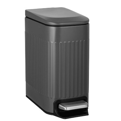 LunaLulinlk Gray Stainless Steel 1.6 Gallon Bathroom Trash Can with Lid, Small Trash Can