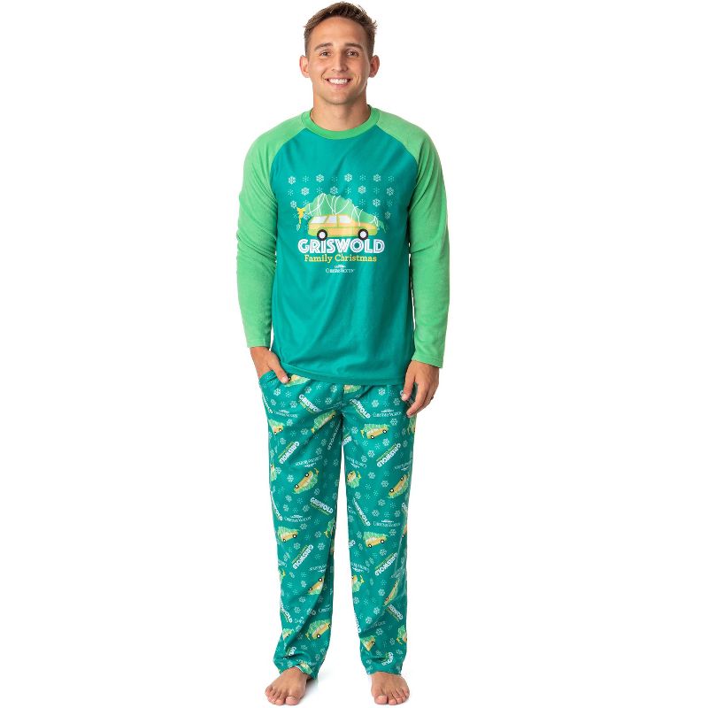 National Lampoon's Christmas Vacation Mens' Griswold Family Sleep Pajama Set Green, 1 of 5