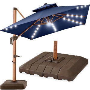 Best Choice Products 10ft Square Woodgrain Pattern 2-Tier Outdoor Solar LED Cantilever Umbrella w/ Base - 1 of 4
