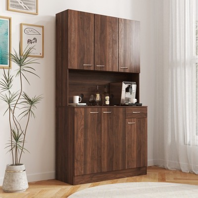 VYNXARIA 70.87" Tall Wardrobe& Kitchen Cabinet, with 6-Doors, 1-Open Shelves and 1-Drawer for bedroom,Walnut