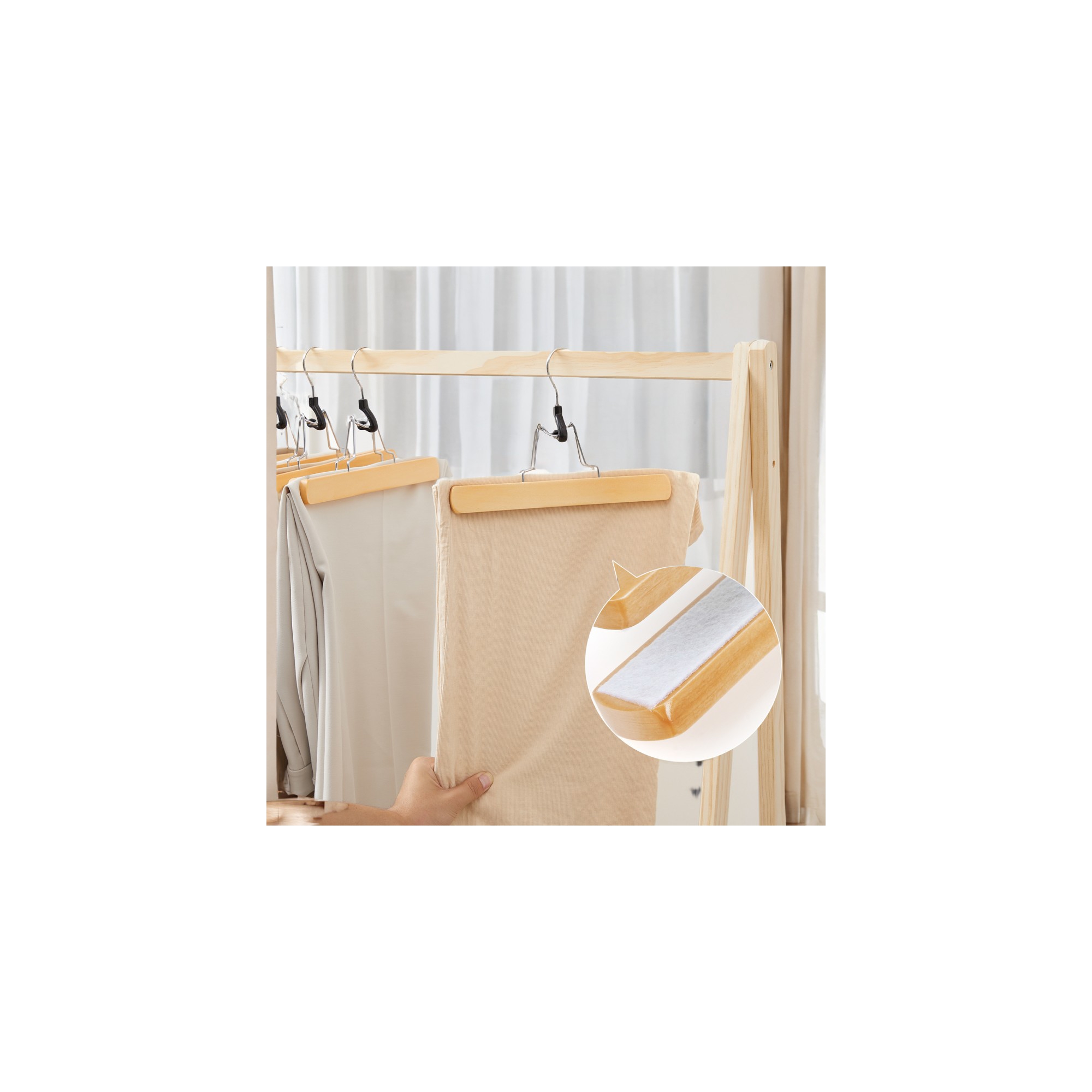 LEDREM 12 Pack Premium Wooden Pants Hangers with Non-Slip Felt, 360¡ã Swivel Hook, Smooth Finish for Tight Hold