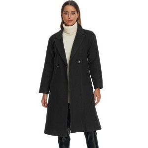 INSPIRE CHIC Women's Notch Lapel Double-Breasted Mid-Length Long Coat - 1 of 4