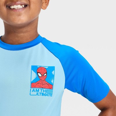 Spider-Man Boys' Spider-Man Short Sleeve Rash Guard Swim Top - Blue S — фото 3