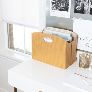 BLU MONACO Magazine Holder - Woven Leather Magazine Basket with Handles - Foldable Design - 1 of 4