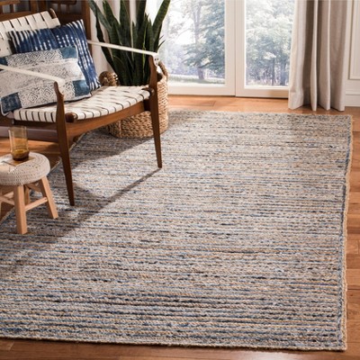 Handmade Natural and Blue Jute Flat Woven 4' x 6' Area Rug