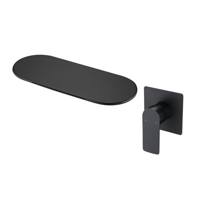 DOMETOUR Wall Mount Bathtub Faucet Matte Black Single Handle Modern Bathroom Sink Faucet with Rough in Valve High Flow Filler Waterfall Tub Spout