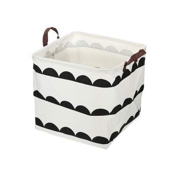Unique Bargains Foldable Square Laundry Basket 1831 Cubic-in Black White 1 Pc Semicircle