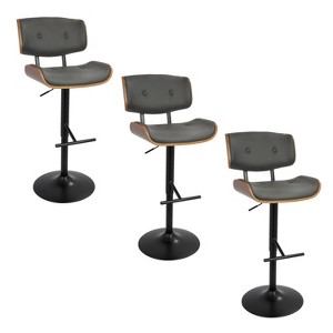 LumiSource Set of 3 Lombardi Adjustable Barstools Black Metal/Walnut PU - 1 of 4