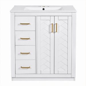 Ridstar 34 in. H White Bathroom Storage Cabinet with 3 Drawers& Soft Closing Doors - 1 of 4