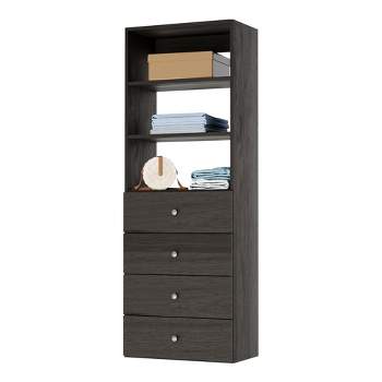 Vista 4 Drawer Shelf Closet Tower - Grey, 19.5" Wide