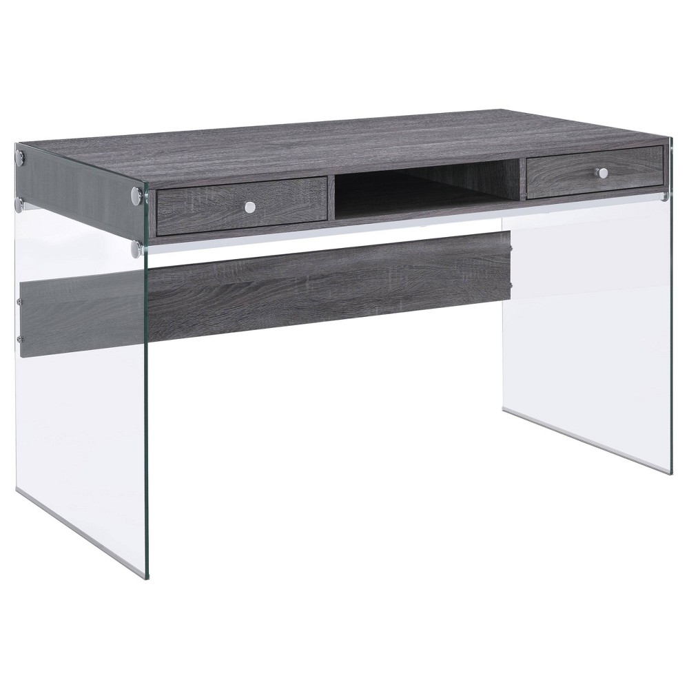 Photos - Office Desk Dobrev 2 Drawer Writing Desk with Glass Base Weathered Gray - Coaster