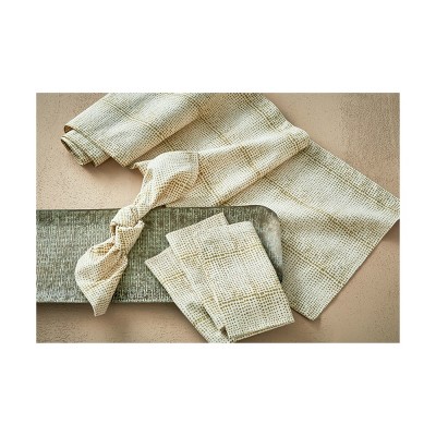TAG Wabi Sabi Dot Block Print on Beige Background Cotton Machine Washable Table Runner Décor Decoration, 72" x 14.5"-in.