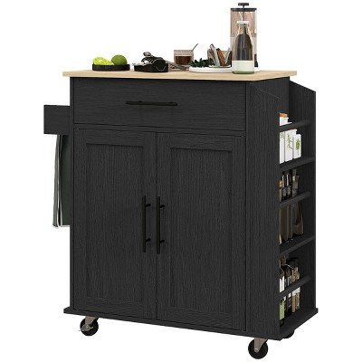 GlasFlength Kitchen Carts and Islands Rolling Kitchen Table Storage Island Mobile Buffet Server Table for Dining Room, Black, 29.9"*15"*34.1"