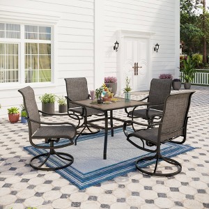 Captiva Designs 5pc Patio Wood-look Square Dining Table with Umbrella Hole & Textilene Swivel Chairs - 1 of 4