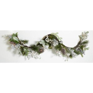 Faux 28" Snowy Pine Led Garland W/ Ornaments - Silver/Green - Safavieh - 1 of 4