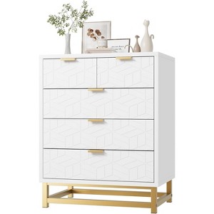 Black 5-Drawer Dresser, Chest with Metal Base, Modern Organizer for Bedroom, Living Room, Hallway - 1 of 4