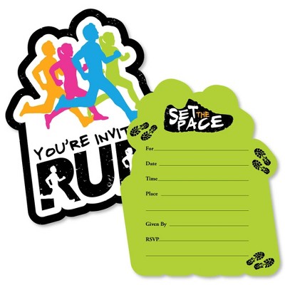 Big Dot of Happiness Set the Pace - Running - Shaped Fill-in Invites - Track, Cross Country or Marathon Party Invite Cards with Envelopes - Set of 12
