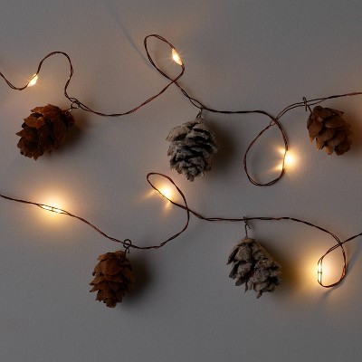 30ct LED Glitter Flocked Pinecone Dew Drop Battery Operated String Lights Warm White with Brown Wire - Wondershop™