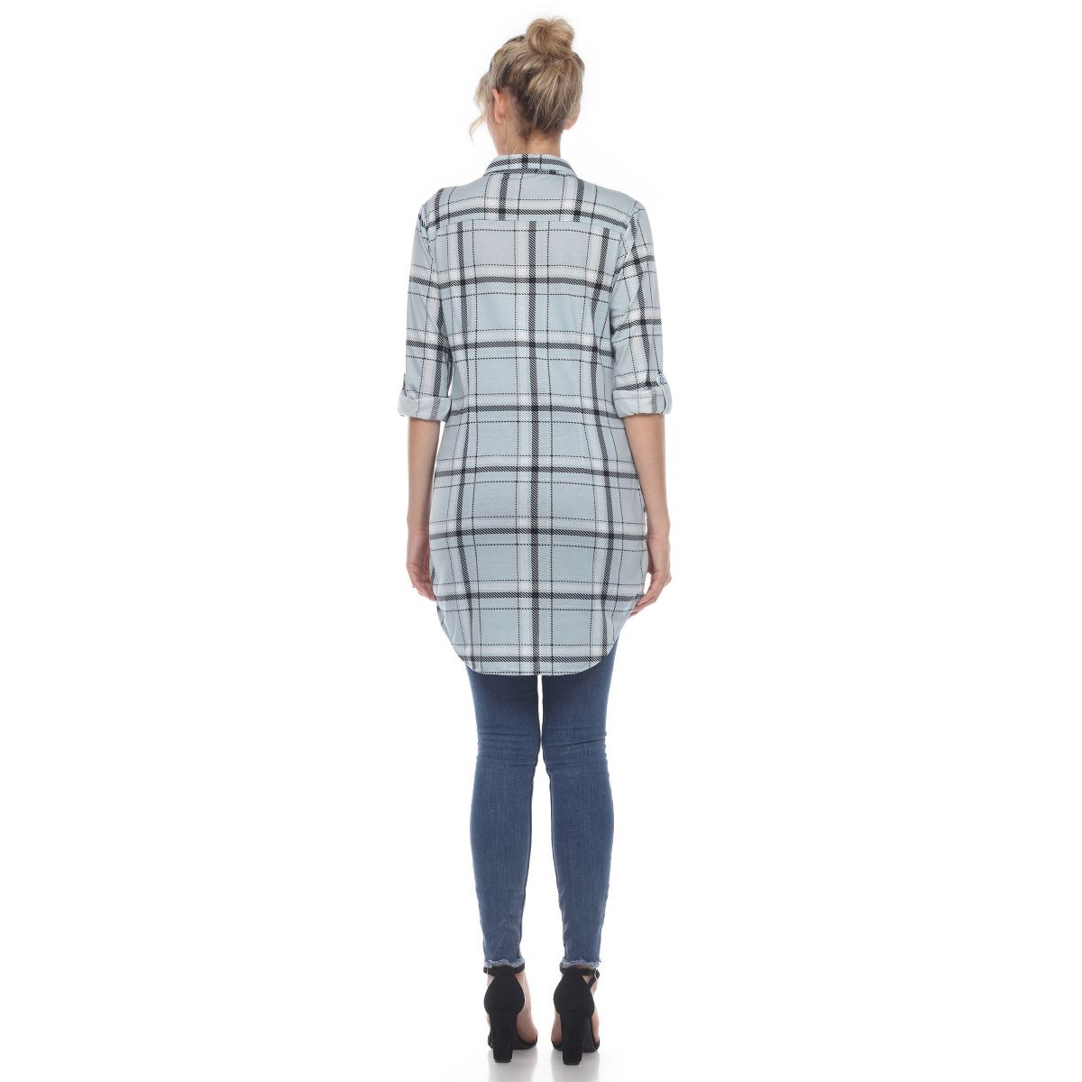 Women's Printed Plaid Roll Tab Tunic - White Mark - thumbnail 9