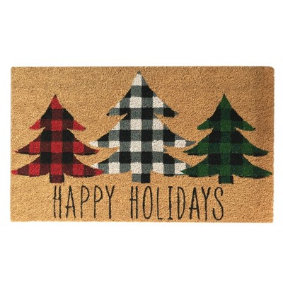 Farmhouse Living Holiday Plaid Christmas Tree Coir Doormat - 18" x 30" - Elrene Home Fashions