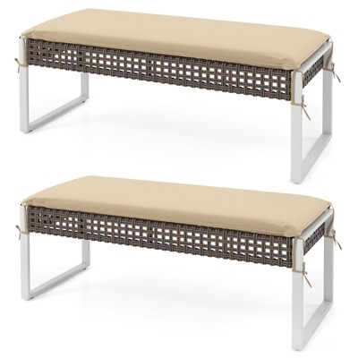 Tangkula 43 Inch Patio Rectangle Ottoman Pack of 2 w/ Metal Legs & Seat Cushion
