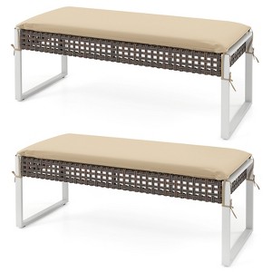 Tangkula 43 Inch Patio Rectangle Ottoman Pack of 2 w/ Metal Legs & Seat Cushion - 1 of 4